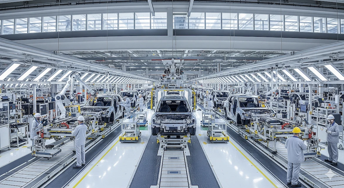 Modern electric vehicle factory showcasing EV growth