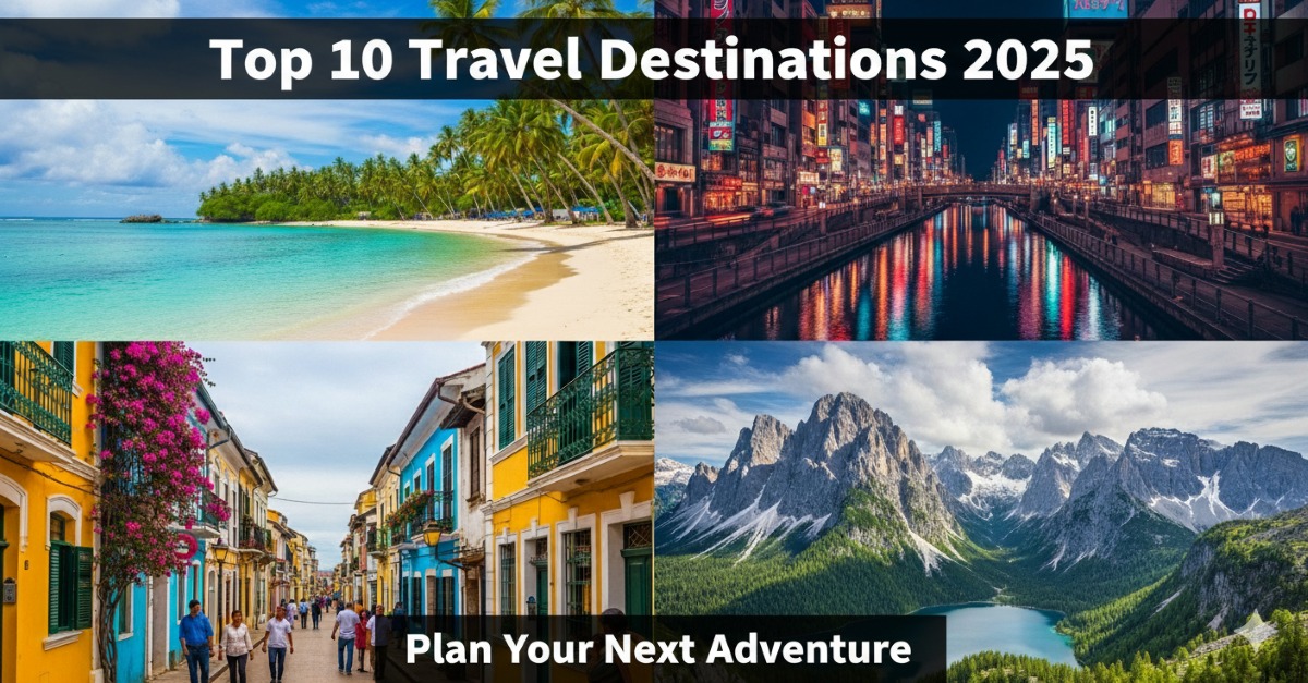Top travel destinations for 2025 including beaches, cities, and mountains.
